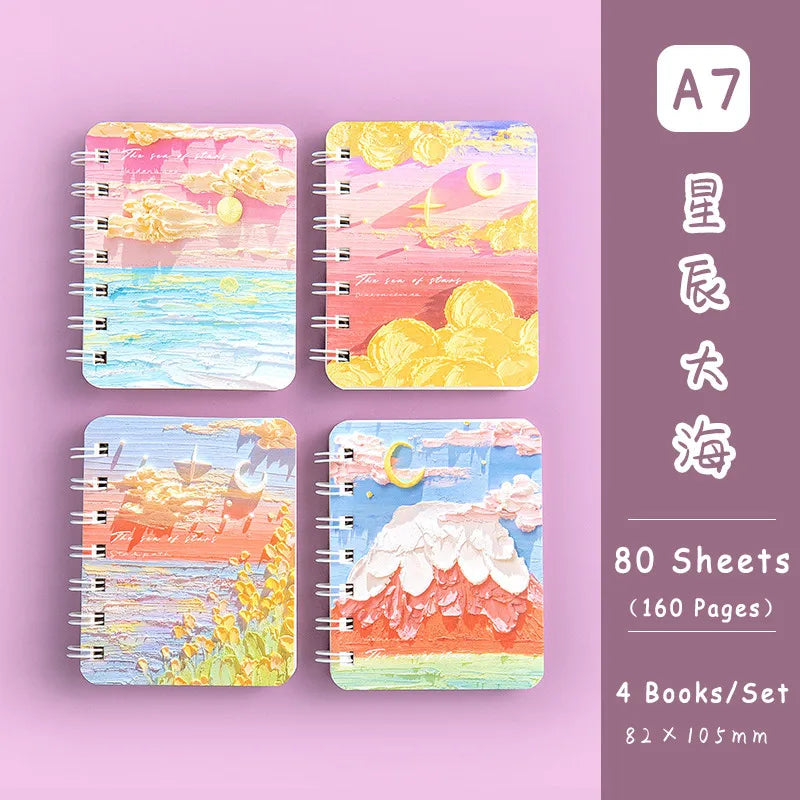 1/2/3 Random Kawaii Books Set A7 Small Notepad Coil Notebook 80 Sheets Cute Korean Stationery School Supplies for Students
