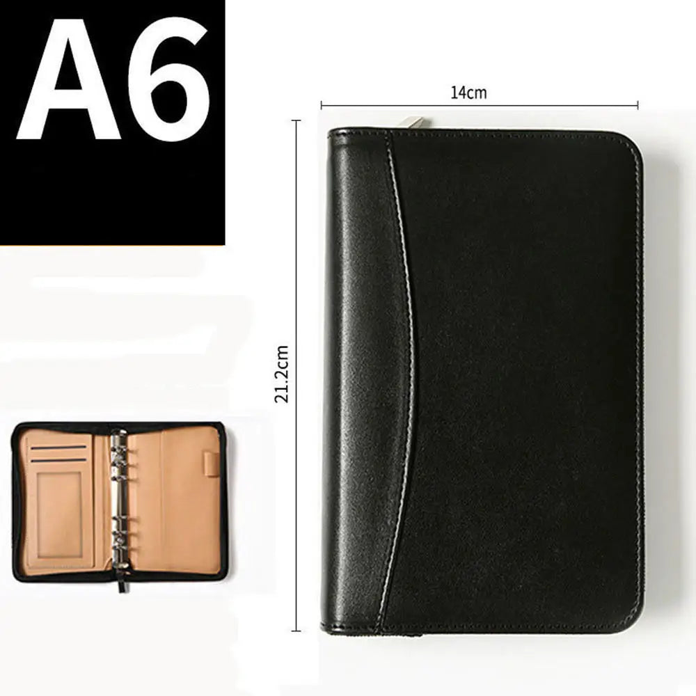 A6 PU Leather Business Notebook With Zipper Loose Leaf Folder Diary Binder Notebook With Calculator Journal Book Notepad