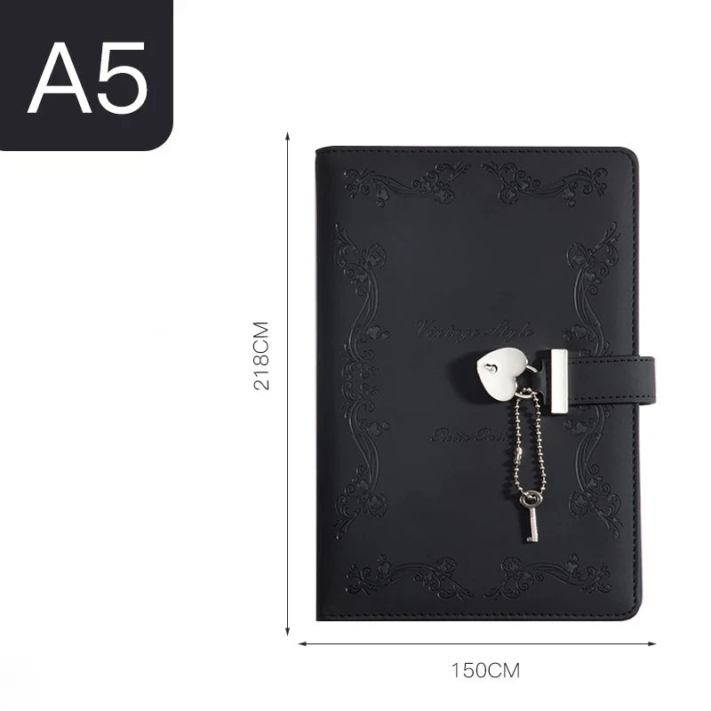 A5 Password Book With Heart-shaped Lock Girls PU Diary Notepad Creative Hand Ledger Sketchbook Travel Notebook Stationery