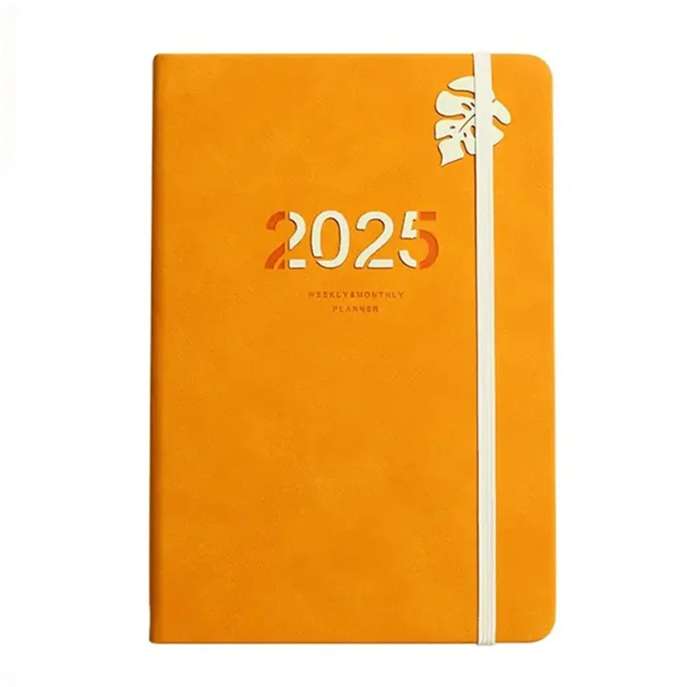2025 A5 Solid Pu Portable Agenda Book English Calendar Book Notepads Creative Daily Planner Reminder Desktop Date Calendar