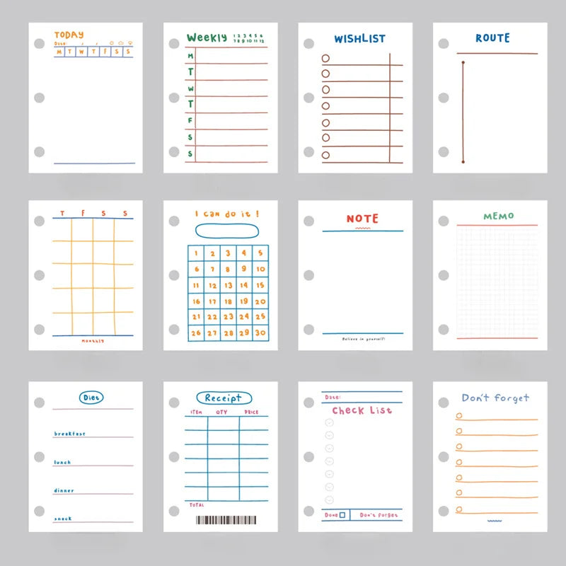 A8 3Holes Loose Leaf Notebook Refill Spiral Binder Inner Page Weekly Monthly To Do Inside Paper Stationery