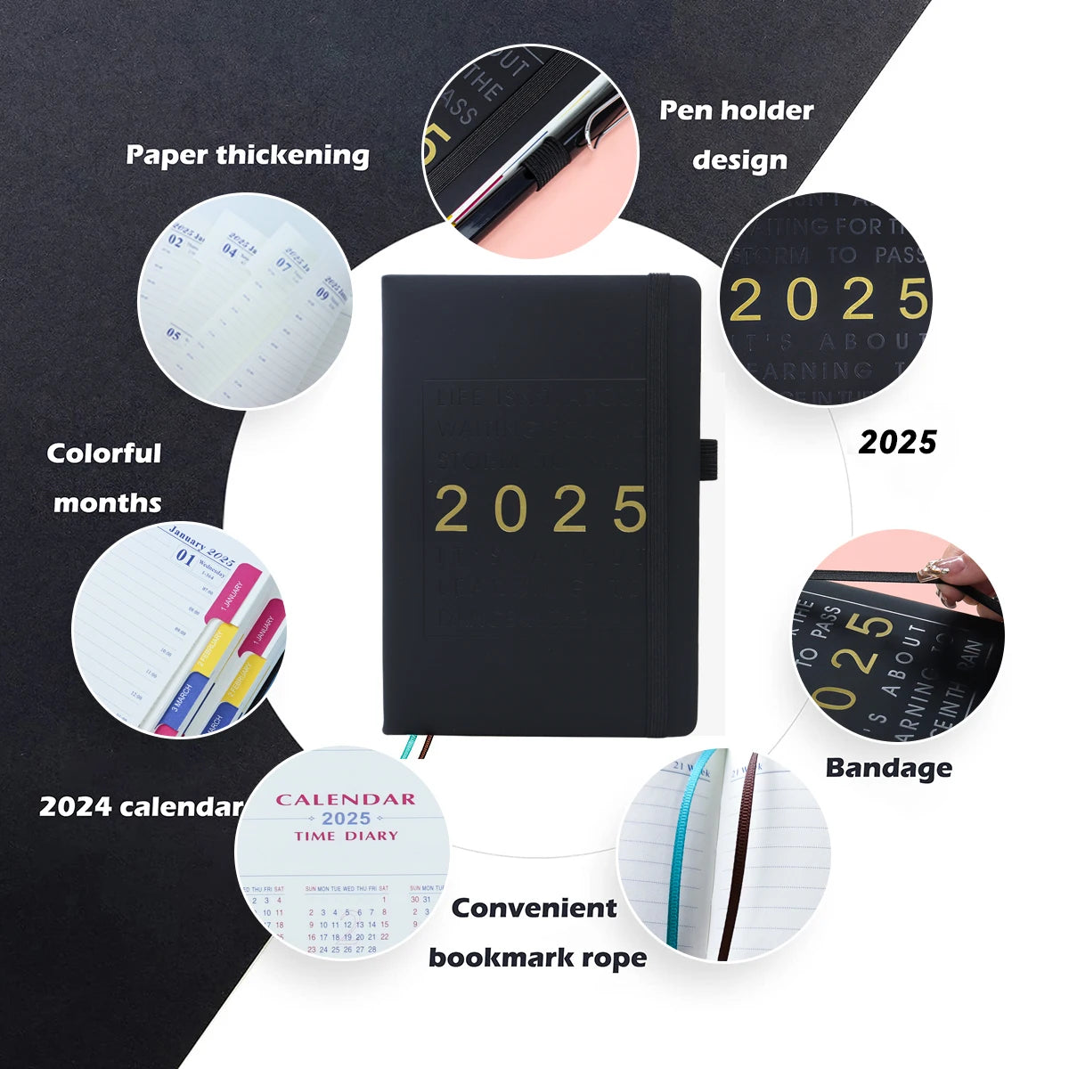 2025 Planner Notebook A5 Agenda English Monthly/Weekly/Daily Planer Dairy Journal for Students Office&School Supplies Stationery