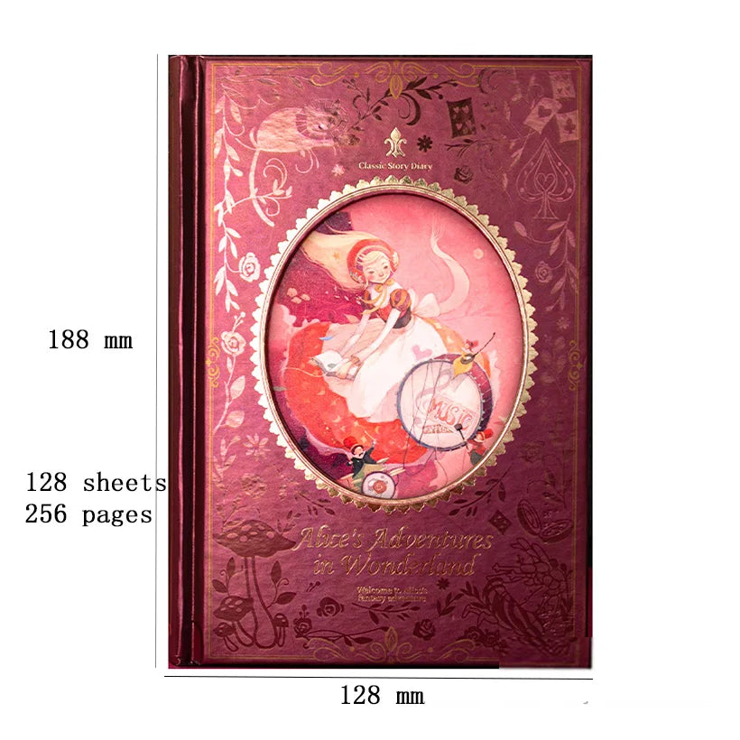 (Alice's Adventures in Wonderland) Hardcover Notebook Coloring Page Illustration Retro Pretty Diary Student Notepad