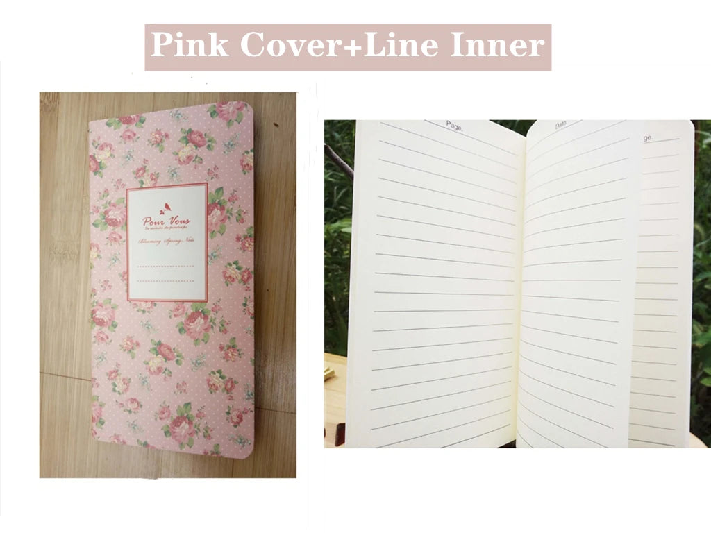 9x13.7cm Small Flower Cover Notebook Portable 24 Sheets Blank Lined Paper Journal Diary Sketchbook for School Office Stationery