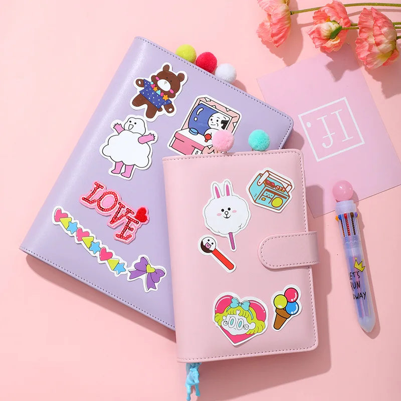 Macaron Color A5 A6 6 Ring Binder PU Clip-on Notebook Leather Loose Leaf Notebook Cover Notebooks Journal Kawaii Stationery