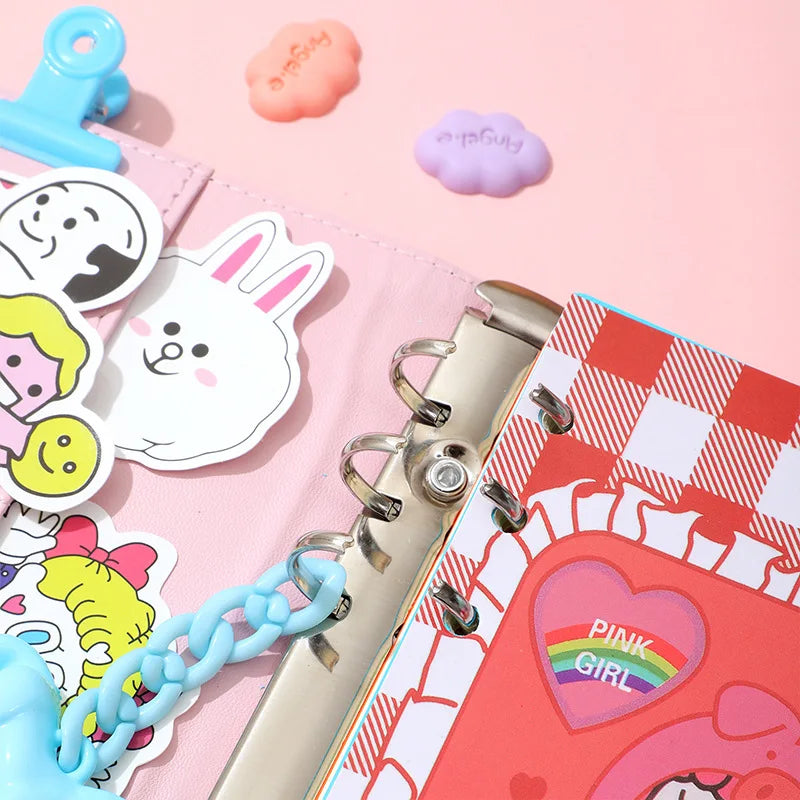 Macaron Color A5 A6 6 Ring Binder PU Clip-on Notebook Leather Loose Leaf Notebook Cover Notebooks Journal Kawaii Stationery