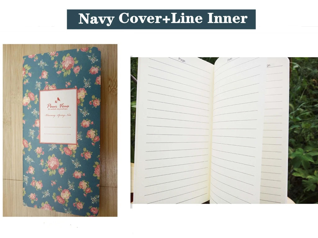 9x13.7cm Small Flower Cover Notebook Portable 24 Sheets Blank Lined Paper Journal Diary Sketchbook for School Office Stationery
