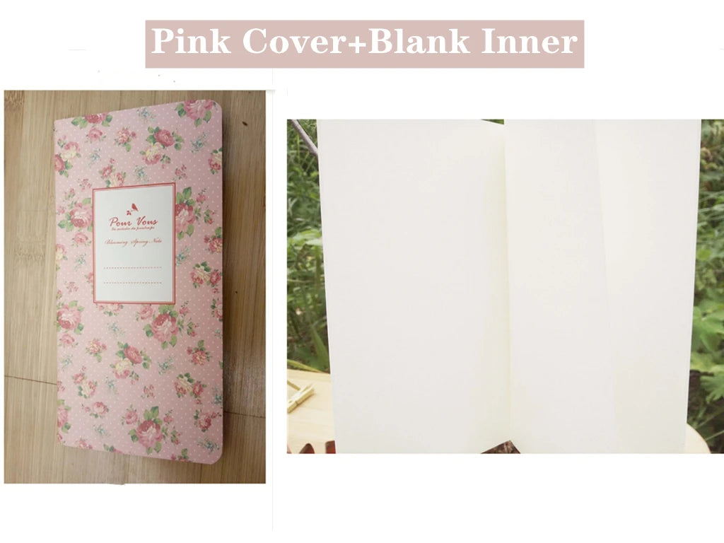 9x13.7cm Small Flower Cover Notebook Portable 24 Sheets Blank Lined Paper Journal Diary Sketchbook for School Office Stationery