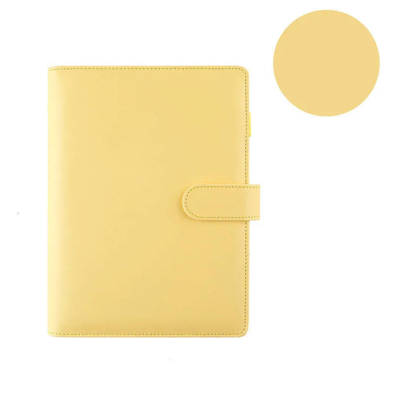 Macaron Color A5 A6 6 Ring Binder PU Clip-on Notebook Leather Loose Leaf Notebook Cover Notebooks Journal Kawaii Stationery