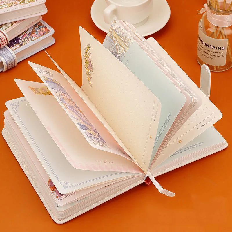 （12 Constellations Series）Pretty  Notebook Color Page Illustration Soft Leather Magnetic Buckle Student Diary Hardcover Notepad