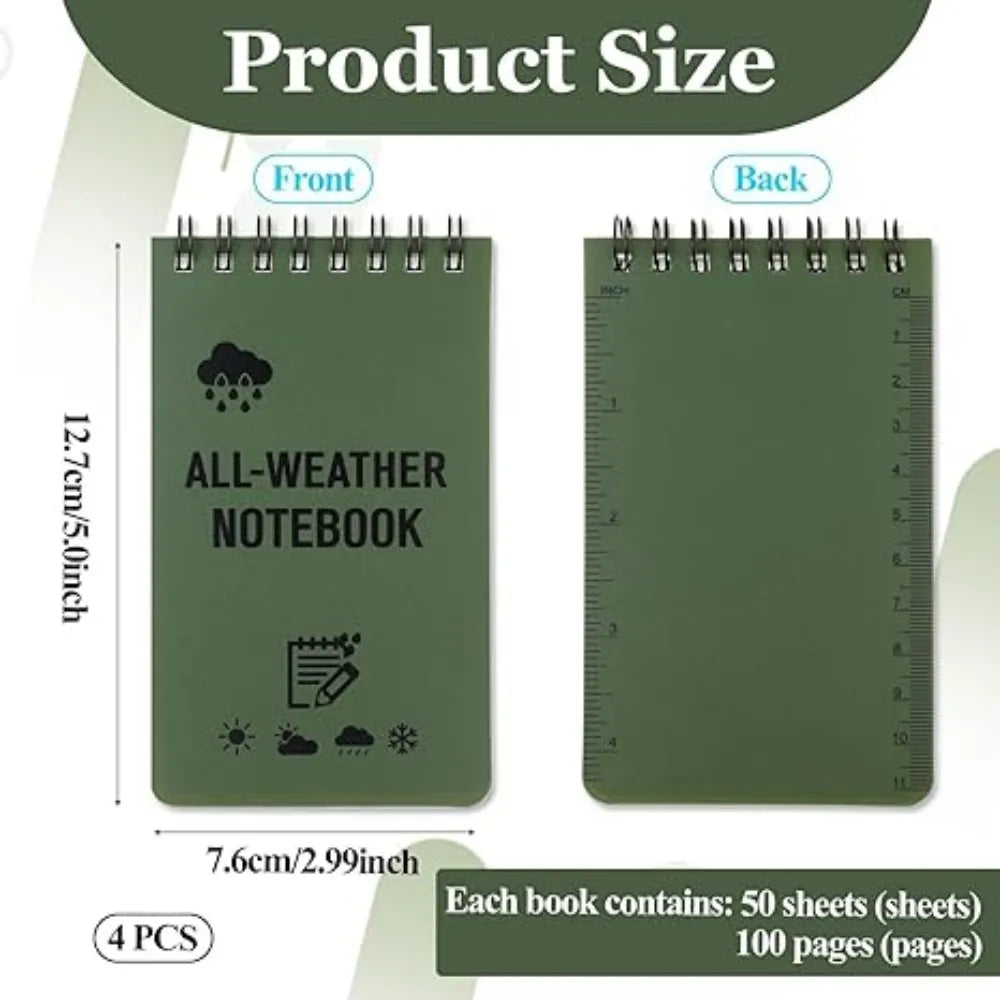 Waterproof Pocket Notebook Tactical All Weather Pocket Notepads With Lined Pages, Spiral Notebook Mini Memo Pad Note Pads