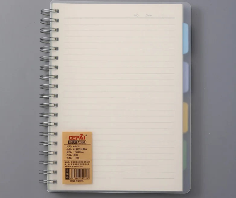 A6 A5 B5 Coil  Transparent Cover cCoil Classification Notebook Subclass notebook Office Notepad Office stationery
