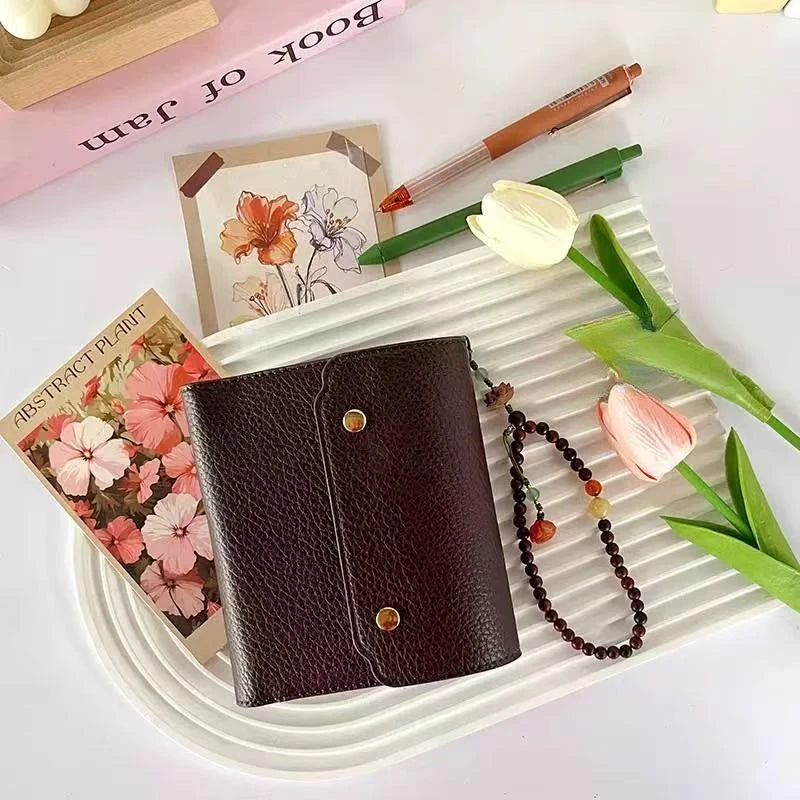 M5/A7Only One Size Retro Soft Leather PU Leather Triple Fold Handheld Ledger With Inner Loose Leaf Notebook Journal Kawaii