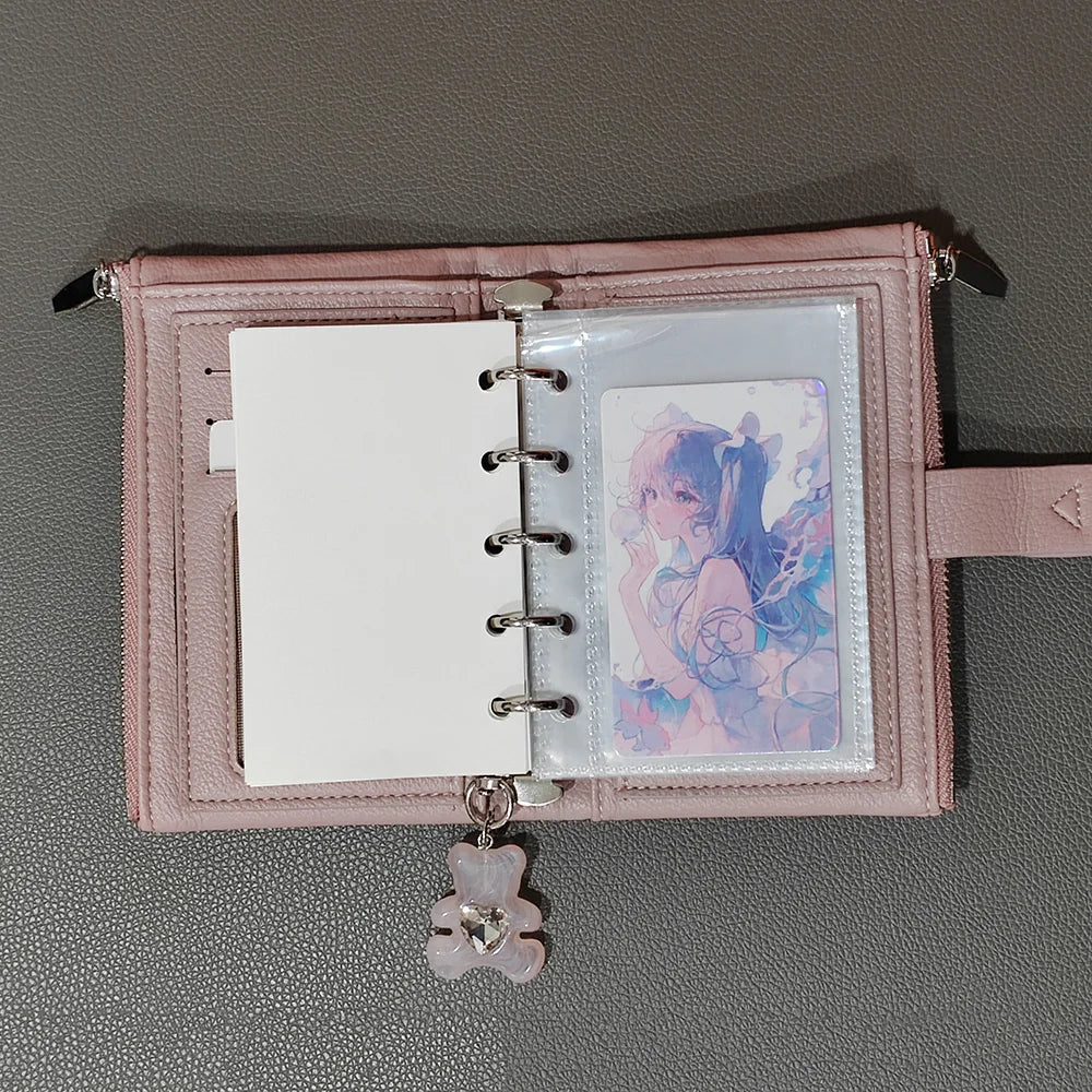 Small Notebook Soft Leather Multifunctional Wallet Student Binder A8&M5 Notepad Girls Portable Card Holder ，With inner pages