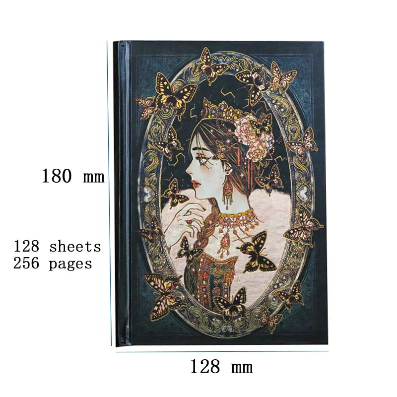 Retro Butterfly Love Flower Notebook Beautifully Color Page Illustration Hardcover Diary Student Notepad Scrapbook