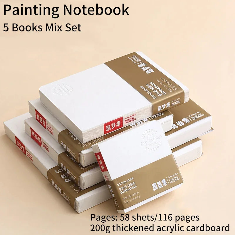 58sheets Drawing Notebook Sketchbook Handbook 200gsm Paper for Watercolor Acrylic Marker Pen Oil Paint Gouache Diary Notebook