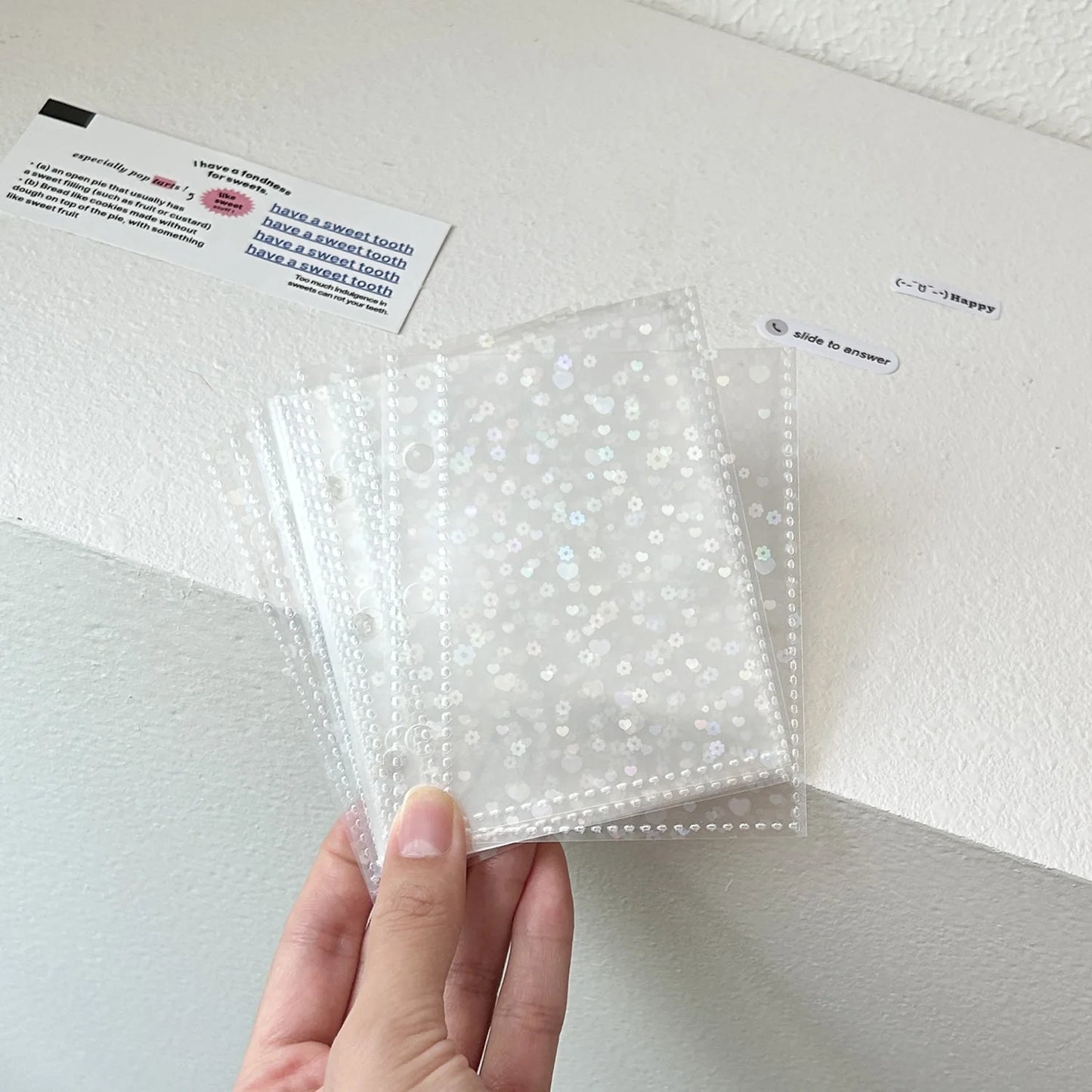 Glitter Match Color Pink Purple Blue PU Loose-Leaf Book 3-hole Loose-Leaf Small Card Storage Book Office Stationery
