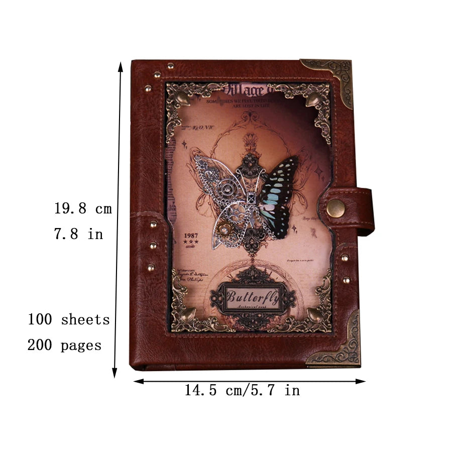 Mechanical butterfly punk style notebook loose-leaf A5 diary retro 3D, beautiful gift binder notepad for girls