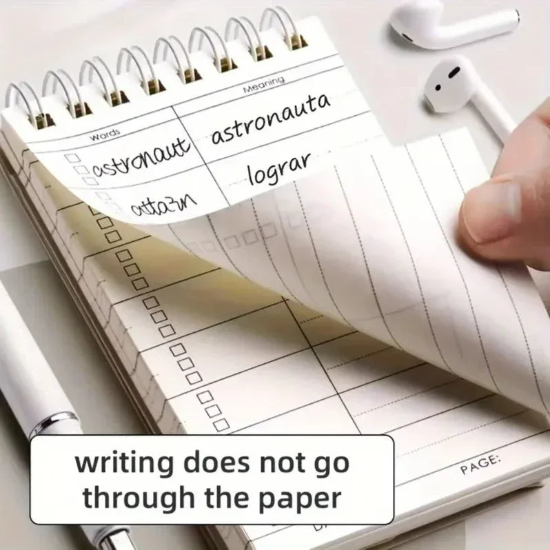 Portable Vocabulary Memory Notepad - Shorthand Spiral Notebook for Planning and Memorization with Cover-Up Feature