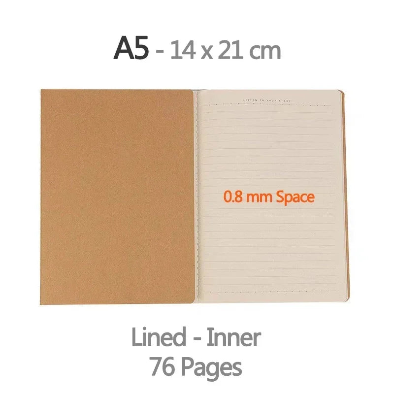 Notebook A5 Kraft Cover Vintage Diary Blank/grid/lined Stationery Planner Writing Paper For Students School Office Supplies