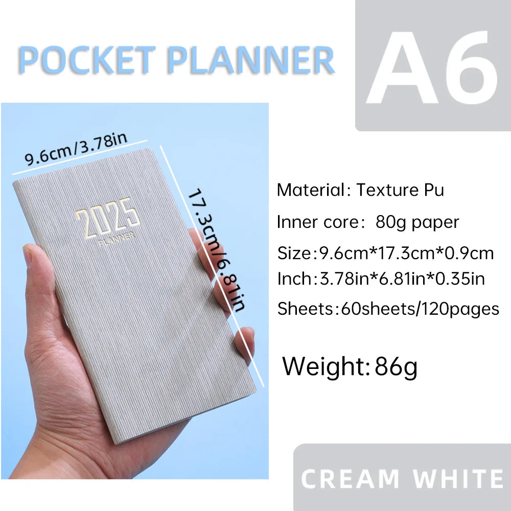 Portable 2025 English Daily Weekly Planners A6 Schedule Notebooks Portable 365 Days Calendar Journal School Office Supplies