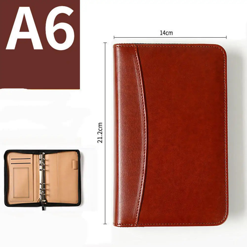 A6 PU Leather Business Notebook With Zipper Loose Leaf Folder Diary Binder Notebook With Calculator Journal Book Notepad