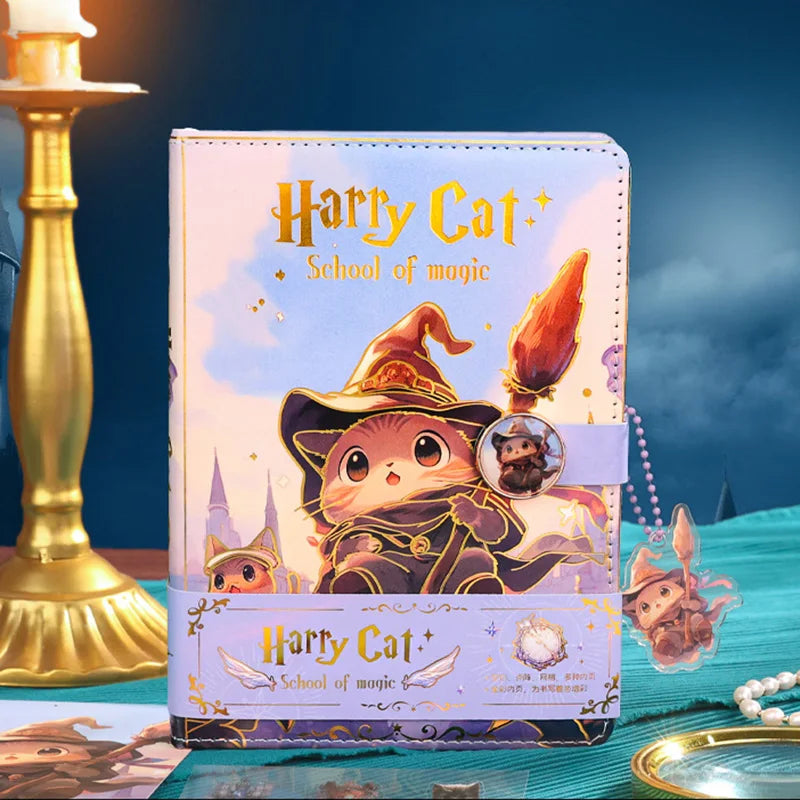 Cute Harry Cat Notebook Full Color Page Illustration Cartoon Magnetic Buckle Soft Leather Diary Student Notepa