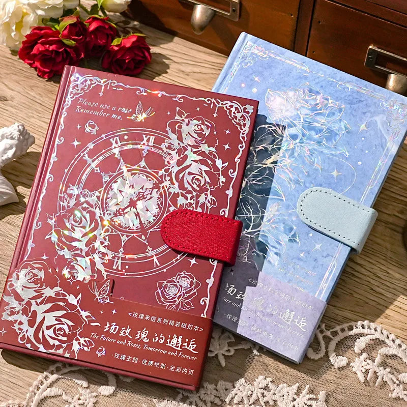 Hardcover notebook rose theme series color inner page rose illustration girl diary student notepad laser printing cover