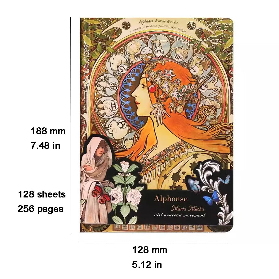 Mucha Famous Painting Series Hardcover Notebooks Classic Design Color Page Illustration B6 Retro Diary Student Notepad