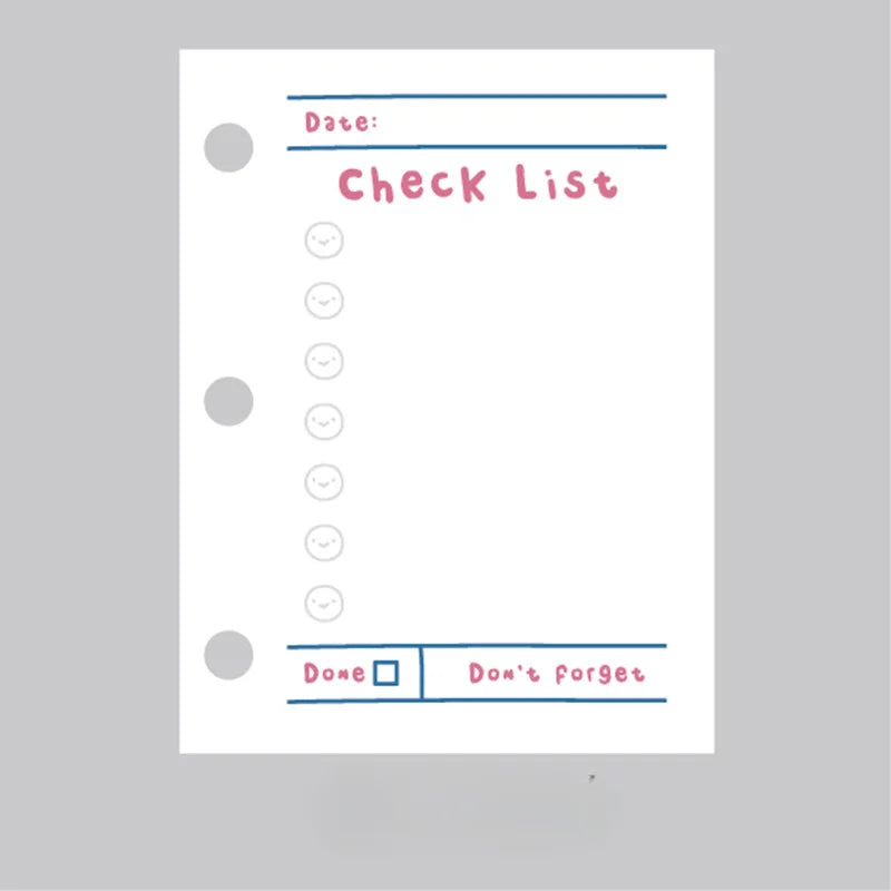 A8 3Holes Loose Leaf Notebook Refill Spiral Binder Inner Page Weekly Monthly To Do  Inside Paper Stationery