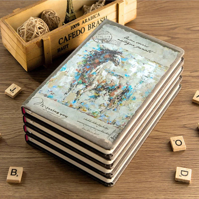 nostalgic retro hardcover notebook color inner page flower illustration diary student notepad