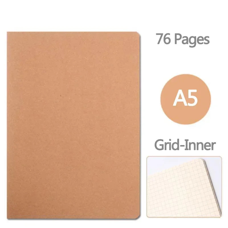 Notebook A5 Kraft Cover Vintage Diary Blank/grid/lined Stationery Planner Writing Paper For Students School Office Supplies