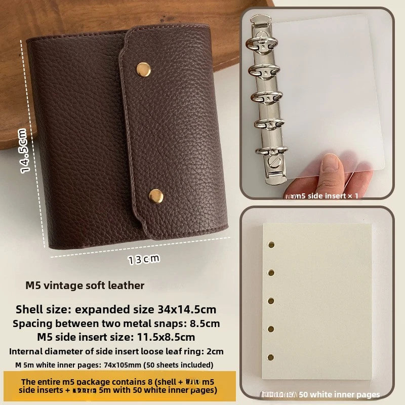 M5/A7Only One Size Retro Soft Leather PU Leather Triple Fold Handheld Ledger With Inner Loose Leaf Notebook Journal Kawaii