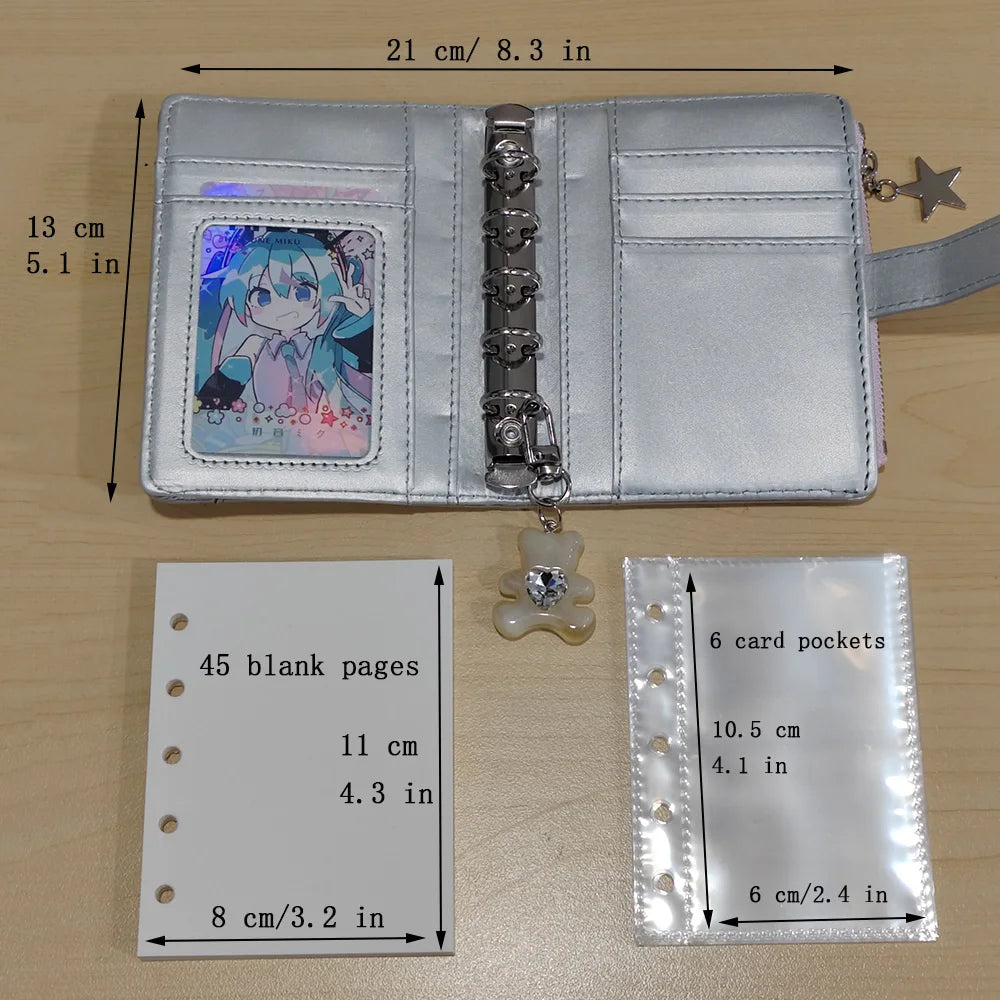 Silver Small Notebook Soft Leather Girls Portable Card Holder Student Binder M5 Notepad Simple Niche Desig