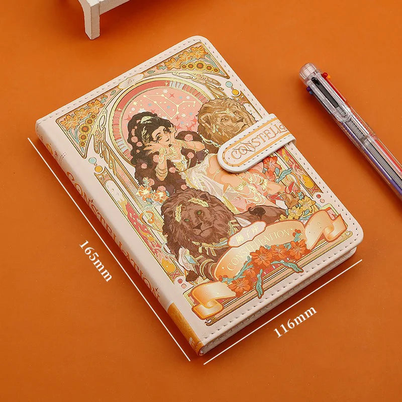 （12 Constellations Series）Pretty  Notebook Color Page Illustration Soft Leather Magnetic Buckle Student Diary Hardcover Notepad