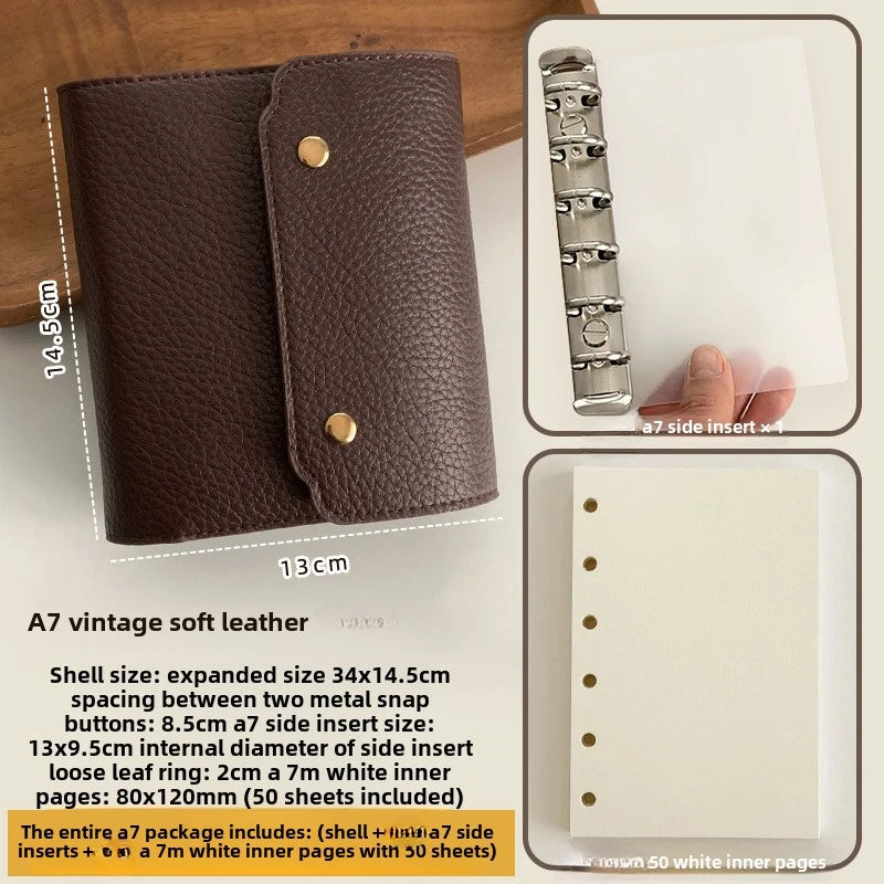 M5/A7Only One Size Retro Soft Leather PU Leather Triple Fold Handheld Ledger With Inner Loose Leaf Notebook Journal Kawaii