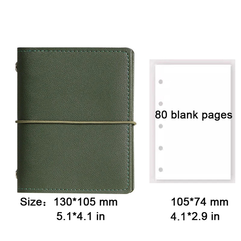 Mini loose-leaf notebook  M5 binder portable notepad soft leather schedule book，80 blank pages