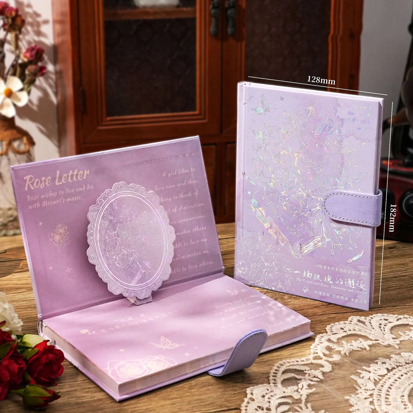 Hardcover notebook rose theme series color inner page rose illustration girl diary student notepad laser printing cover