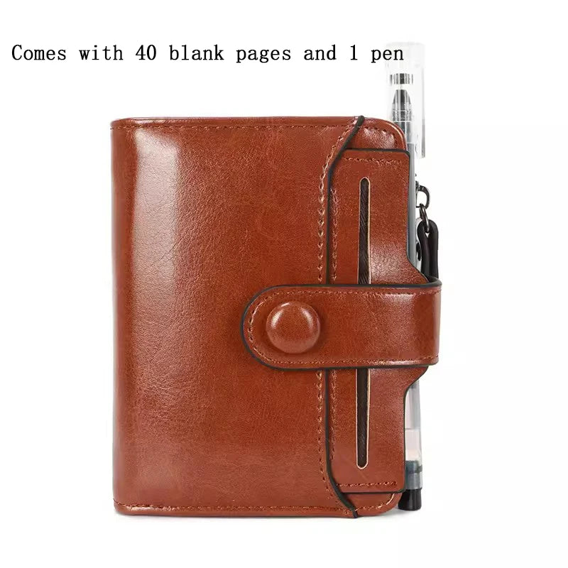 Mini A7 Notebook Binder Multifunction Wallet Card Holder Portable Soft Leather Small Notepad,with 40 inner pages