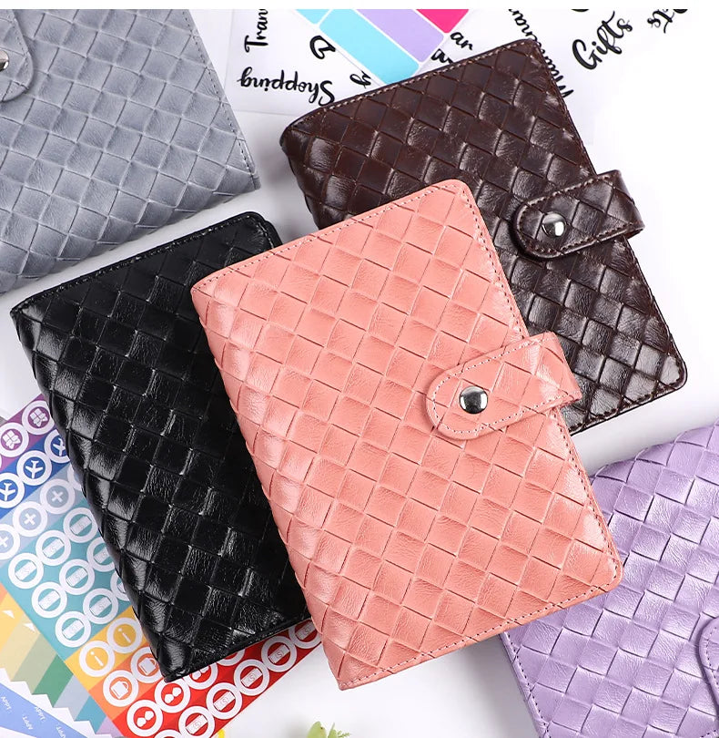 Macaron A6 PU  Braided Grain Leather Loose-Leaf Bookkeeping Notebook wholesale Creative Cash Budget Financial Planner