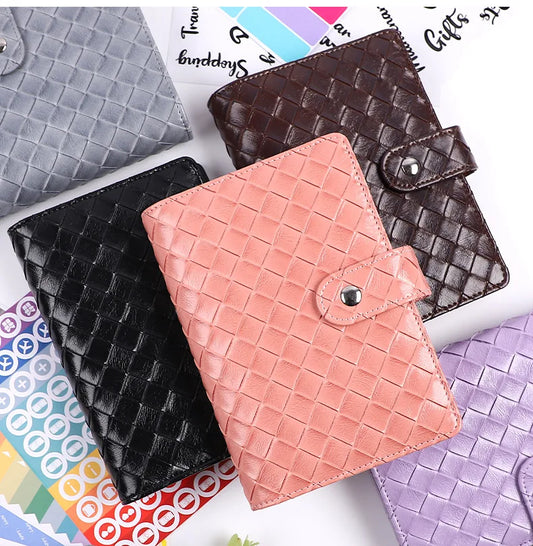 Macaron A6 PU  Braided Grain Leather Loose-Leaf Bookkeeping Notebook wholesale Creative Cash Budget Financial Planner
