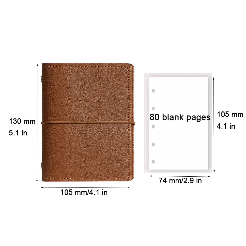 Mini loose-leaf notebook  M5 binder portable notepad soft leather schedule book，80 blank pages