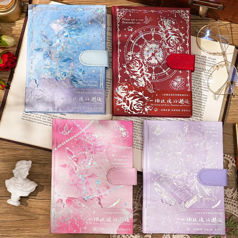 Hardcover notebook rose theme series color inner page rose illustration girl diary student notepad laser printing cover