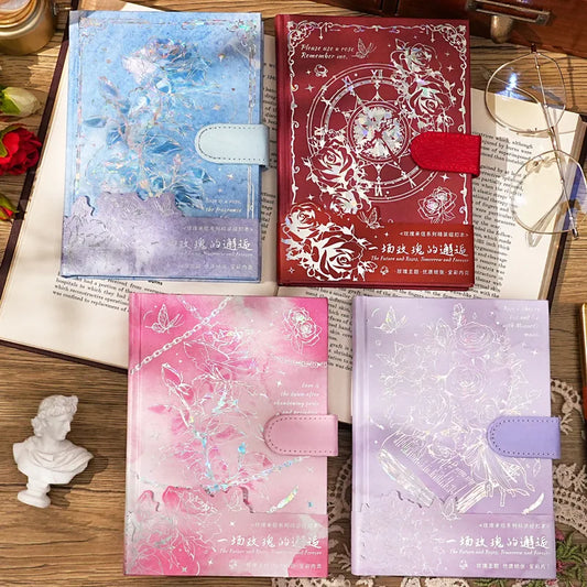 Hardcover notebook rose theme series color inner page rose illustration girl diary student notepad laser printing cover