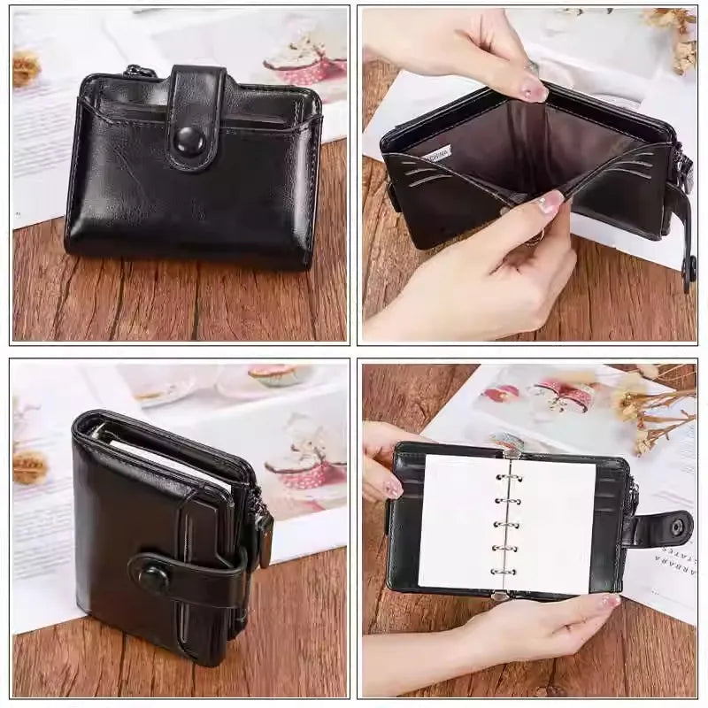 M5 Binder Mini Notebook Multifunction Wallet Card Holder Portable Soft Leather Small Notepad,with 40 inner pages