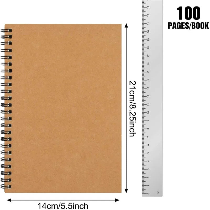A4/A5/B5/B6 Retro Spiral Coil Sketchbook Kraft Paper Notebook Sketch Painting Diary Note Pad Books School Stationery Supplies