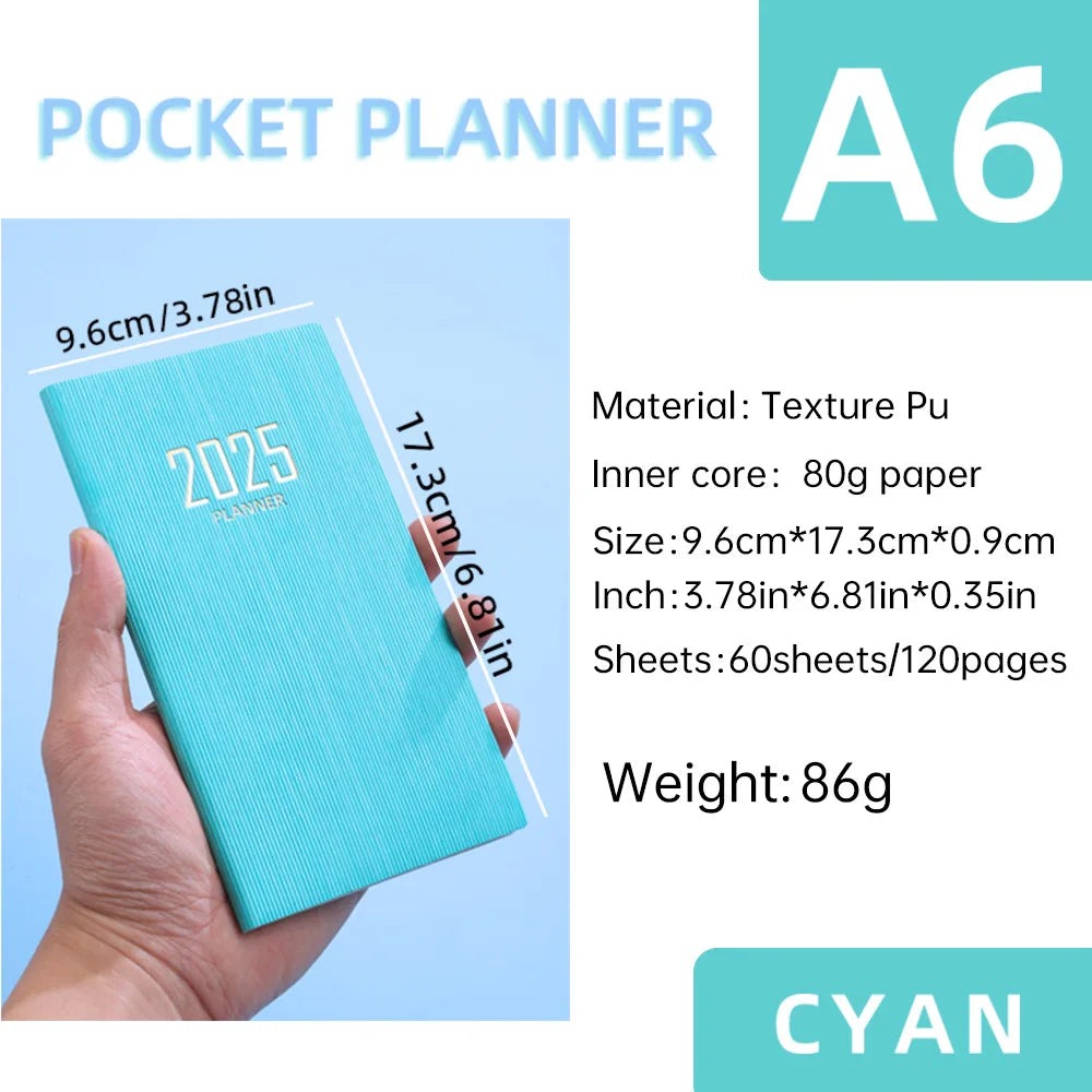 Portable 2025 English Daily Weekly Planners A6 Schedule Notebooks Portable 365 Days Calendar Journal School Office Supplies