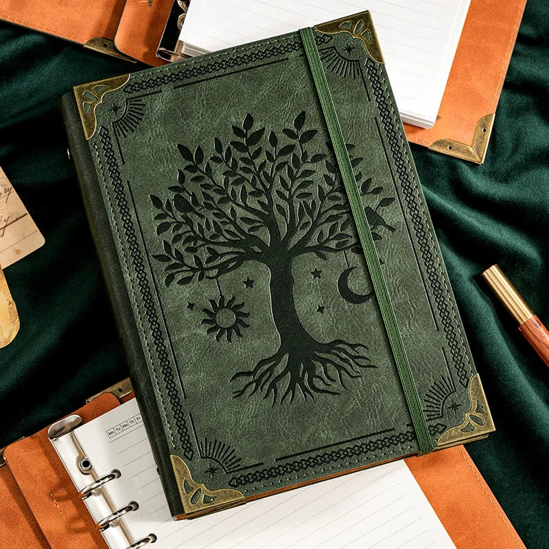 A5 thickened notebook leather loose-leaf work notepad student binder diary, With 120 inner pages
