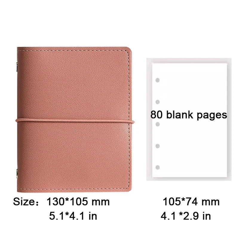 Mini loose-leaf notebook  M5 binder portable notepad soft leather schedule book，80 blank pages