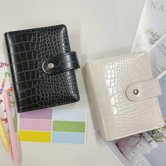 A7 Small Notebook Binder Faux Crocodile Leather Notepad Portable Budget Sheets ，with 45 Blank Inside Pages